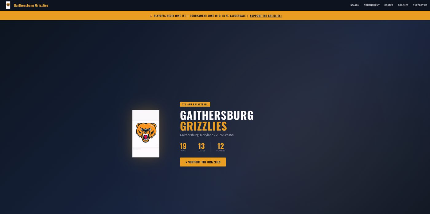 Gaithersburg Grizzlies website homepage