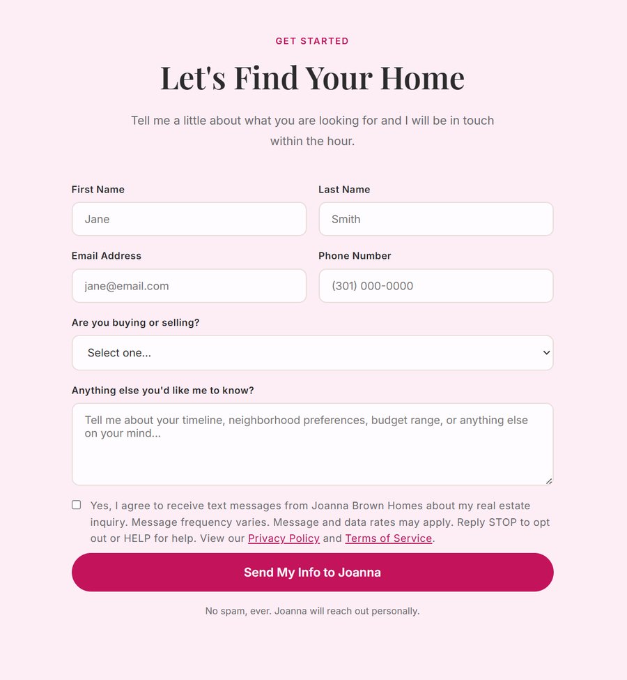Joanna Brown Homes website contact form